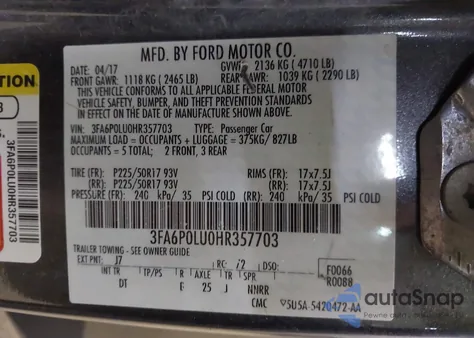 2017 Ford Fusion Se Hybrid from USA, damaged, VIN 3FA6P0LU0HR357703